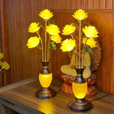 Đèn Thờ Hoa Sen 5 Bông Lưu Ly Thân Ngọc Đen A251