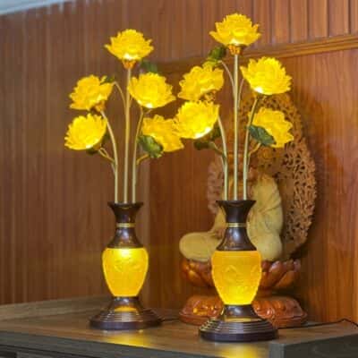 Đèn Thờ Hoa Sen 5 Bông Lưu Ly Thân Ngọc Đen A252