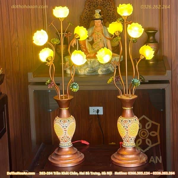 Đèn Thờ Hoa Sen 5 Bông Lưu Ly Thân Sứ2