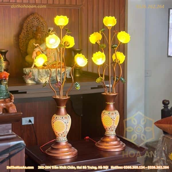 Đèn Thờ Hoa Sen 5 Bông Lưu Ly Thân Sứ3