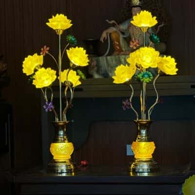 Đèn Thờ Hoa Sen 7 Bông Lưu Ly Thân Lưu Ly V71