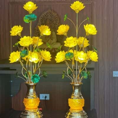 Đèn Thờ Hoa Sen 9 Bông Lưu Ly Thân Lưu Ly V91