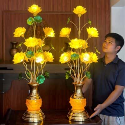 Đèn Thờ Hoa Sen 9 Bông Lưu Ly Thân Lưu Ly V92