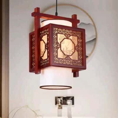 Đèn Thờ Thả Gỗ 038 Da Trắng