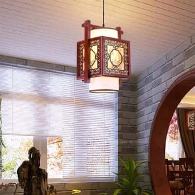 Đèn Thờ Thả Gỗ 038 Da Trắng1
