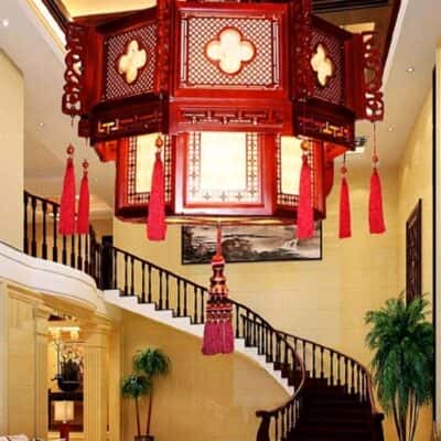 Đèn Thờ Thả Gỗ 26 Kèm Ngọc Tua Ngọc Trai