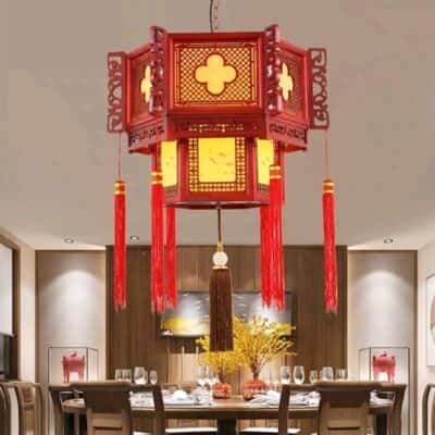Đèn Thờ Thả Gỗ 26 Kèm Ngọc Tua Ngọc Trai1