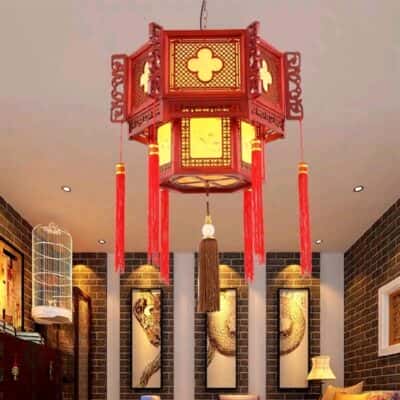 Đèn Thờ Thả Gỗ 26 Kèm Ngọc Tua Ngọc Trai2