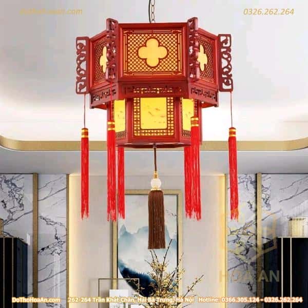 Đèn Thờ Thả Gỗ 26 Kèm Ngọc Tua Ngọc Trai3