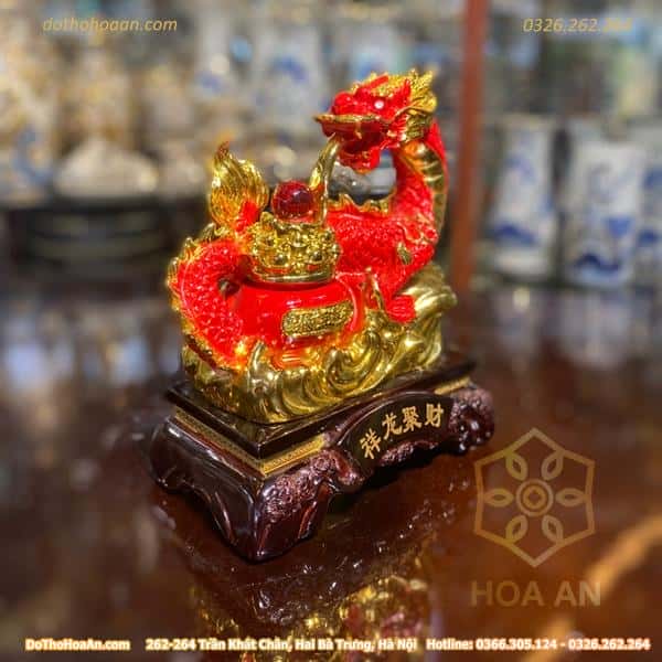 Tượng Rồng Đỏ cuốn hũ vàng1