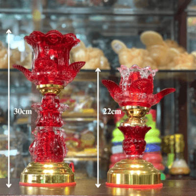 Đèn Thờ Hoa Sen 1 Bông Thân Thủy Tinh Đỏ