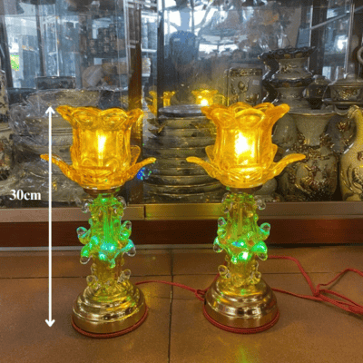 Đèn Thờ Hoa Sen 1 Bông Thân Thuỷ Tinh Vàng
