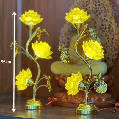 Đèn Thờ Hoa Sen 3 Bông Lưu Ly Thân Cong