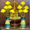 Đèn Thờ Hoa Sen 5 Bông Lưu Ly Gấm Xanh