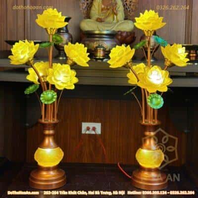 Đèn Thờ Hoa Sen 5 Bông Lưu Ly Thân Ngọc Cành Cong
