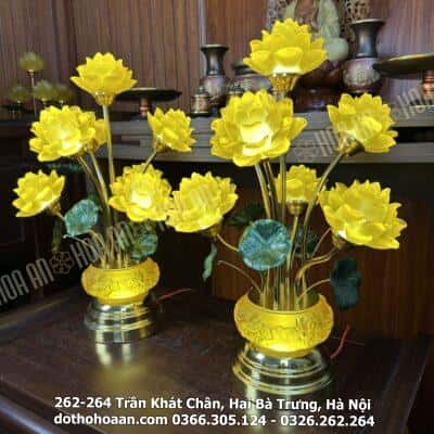 Đèn Thờ Hoa Sen 7 Bông Lưu Ly Thân Lưu Ly Bát Sen