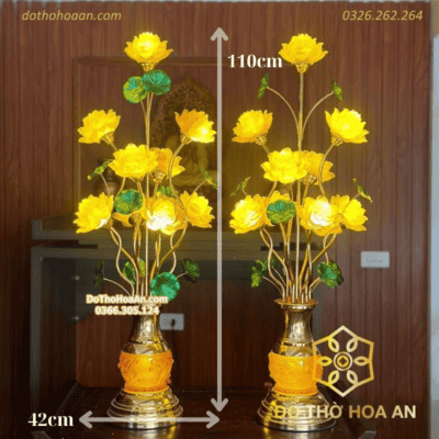 Đèn Thờ Hoa Sen 9 Bông Lưu Ly Thân Lưu Ly V9