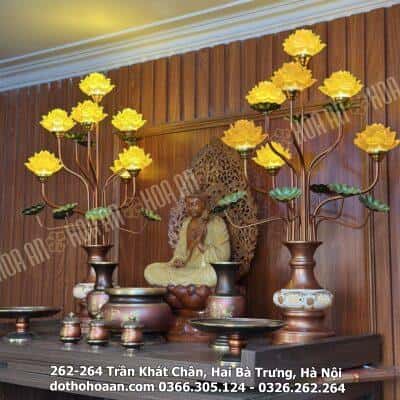 Đèn Thờ Hoa Sen 5 Bông Lưu Ly Thân Bát Sứ