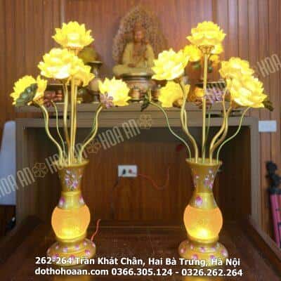 Đèn Thờ Hoa Sen 5 Bông Lưu Ly Đào Vàng