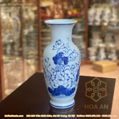 Lọ Hoa Dáng Lục Bình Hoa Sen Men Ngọc