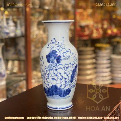 Lọ Hoa Dáng Lục Bình Hoa Sen Men Ngọc