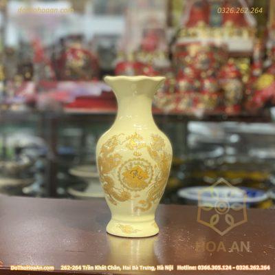 Lọ Hoa Dáng Lục Bình Men Vàng Ngà
