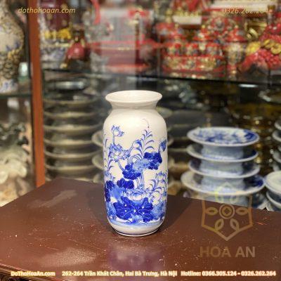 Lọ Hoa Dáng Phích Hoa Sen Men Trắng