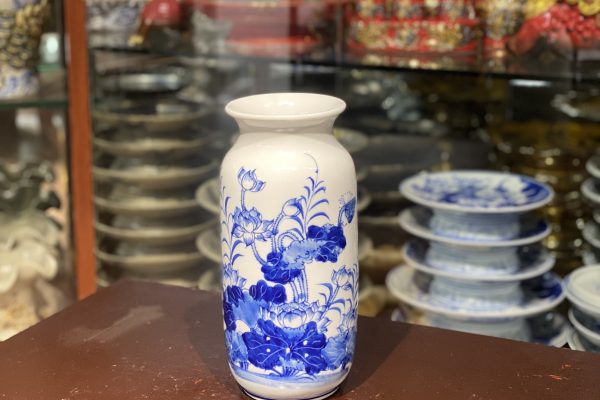 Lọ Hoa Dáng Phích Hoa Sen Men Trắng