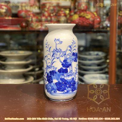 Lọ Hoa Dáng Phích Hoa Sen Men Trắng