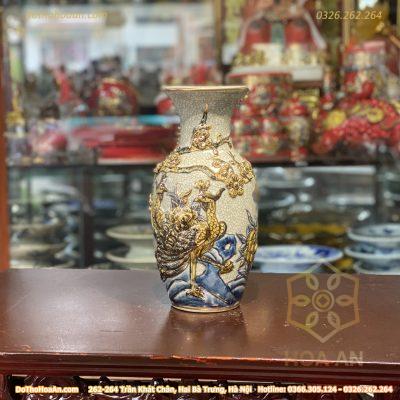 Lọ Hoa Lục Bình Công Danh Phú Quý Men Rạn Vẽ Vàng 24K