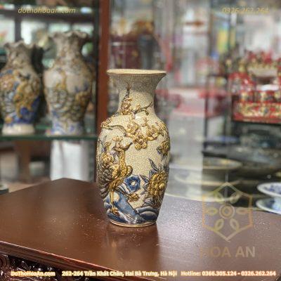 Lọ Hoa Lục Bình Công Danh Phú Quý Men Rạn Vẽ Vàng 24K