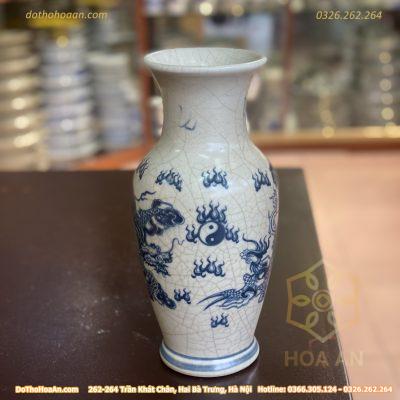 Lọ Hoa Lục Bình Men Rạn Vẽ Rồng Phượng