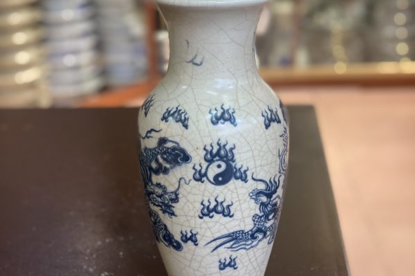 Lọ Hoa Lục Bình Men Rạn Vẽ Rồng Phượng