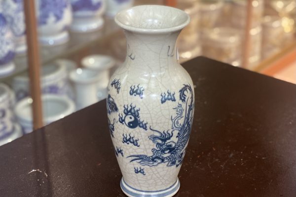 Lọ Hoa Lục Bình Men Rạn Vẽ Rồng Phượng