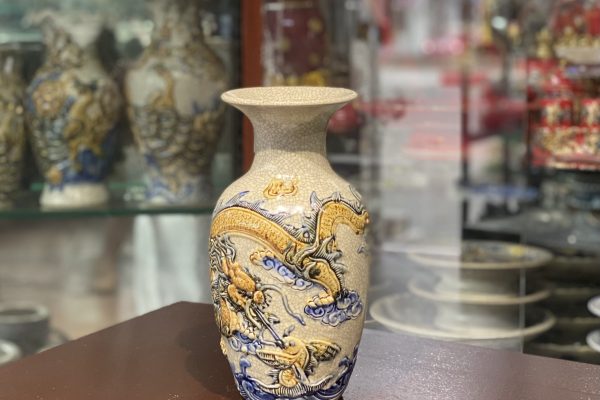 Lục Bình Men Rạn Đắp Nổi Rồng