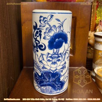 Ống Hương Sen Tài Lộc Men Lam