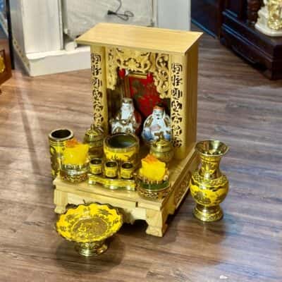 Bộ Ban Thờ Thần Tài Gỗ Thông Sứ Kim Sa Vàng1