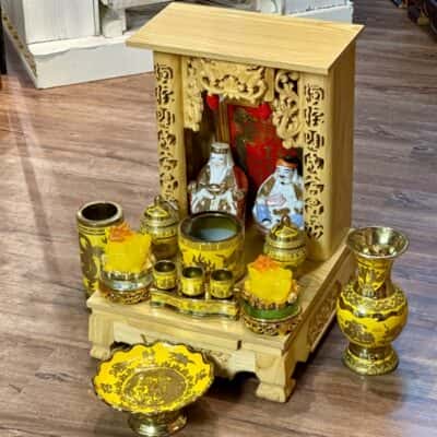 Bộ Ban Thờ Thần Tài Gỗ Thông Sứ Kim Sa Vàng3