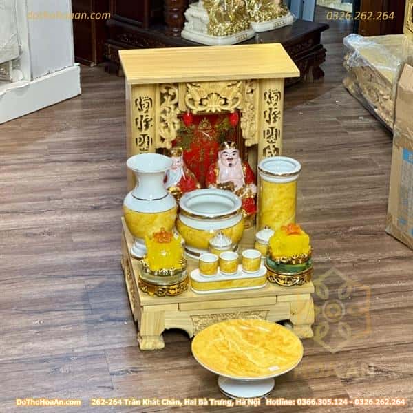 Bộ Ban Thờ Thần Tài Gỗ Thông Sứ Vân Đá Vàng1