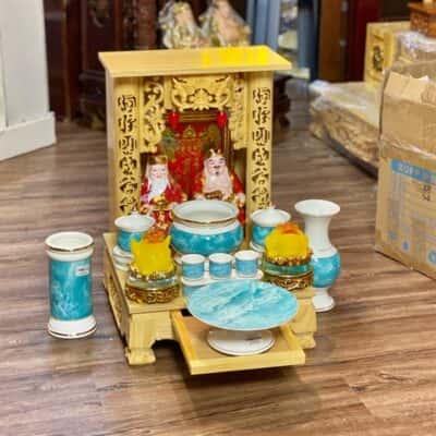 Bộ Ban Thờ Thần Tài Gỗ Thông Sứ Vân Đá Xanh1