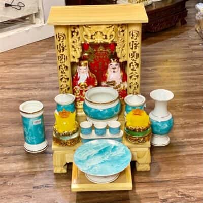 Bộ Ban Thờ Thần Tài Gỗ Thông Sứ Vân Đá Xanh2
