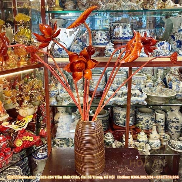 Cành Hoa Sen Gỗ Mít Màu Cánh Gián1