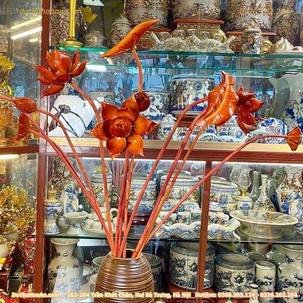 Cành Hoa Sen Gỗ Mít Màu Cánh Gián2