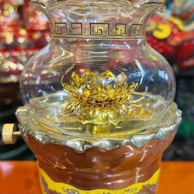 Đèn Dầu Men Vàng Kim Sa2