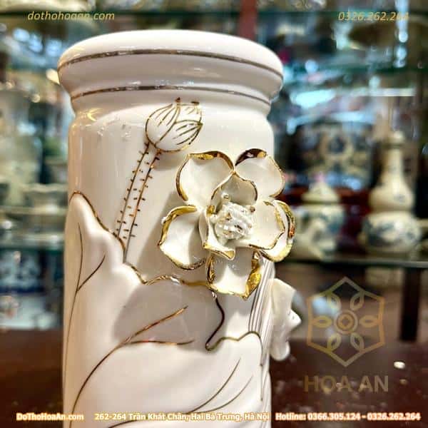 Ống Hương Sứ Liên Hoa Trắng3 Ống Hương Sứ Liên Hoa Trắng3