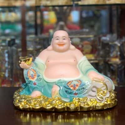 Tượng Di Lặc Bột Đá Áo Gấm Xanh