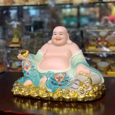 Tượng Di Lặc Bột Đá Áo Gấm Xanh1