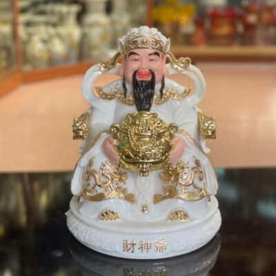Tượng Thần Phát/ Tượng Thần Tiền Triệu Công Minh Bột Đá Trắng Đế Tròn