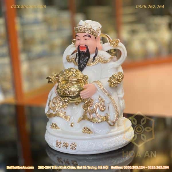 Tượng Thần Phát/ Tượng Thần Tiền Triệu Công Minh Bột Đá Trắng Đế Tròn2 Tượng Thần Phát/ Tượng Thần Tiền Triệu Công Minh Bột Đá Trắng Đế Tròn2
