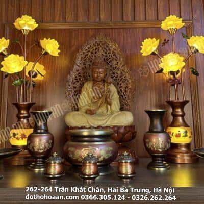 Đèn Thờ Hoa Sen 5 Bông Lưu Ly Thân Ngọc